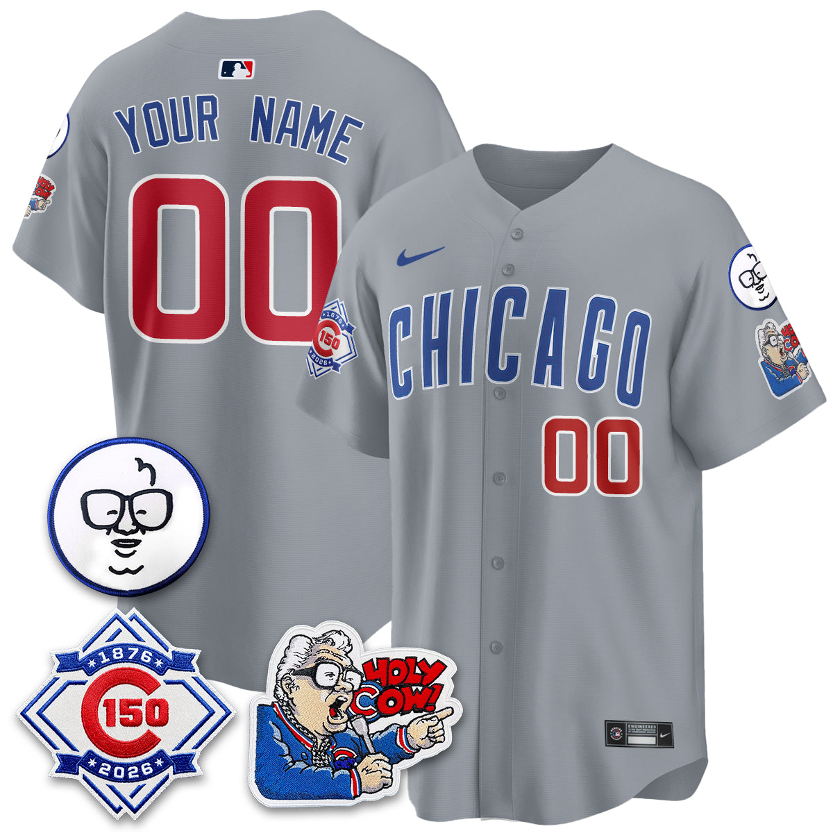 Chicago Cubs 150th Anniversary Harry Caray Holy Cow Vapor Premier Limited Custom Jersey - All Stitched V2