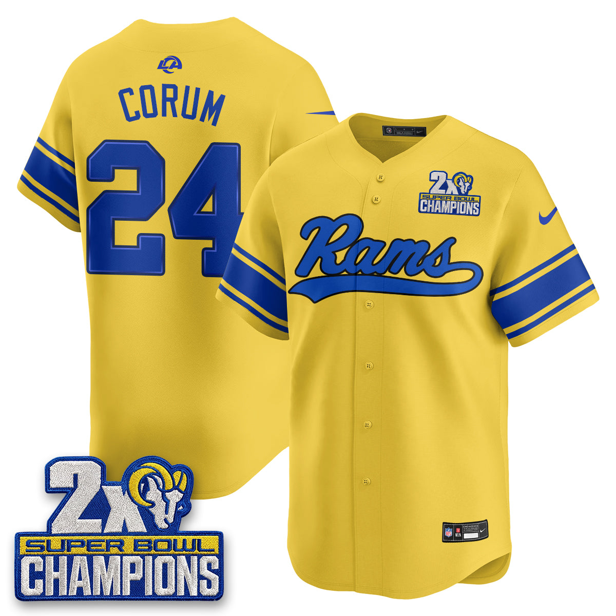 LAR 2X Champs Rivalries Baseball Vapor Jersey - Stitched