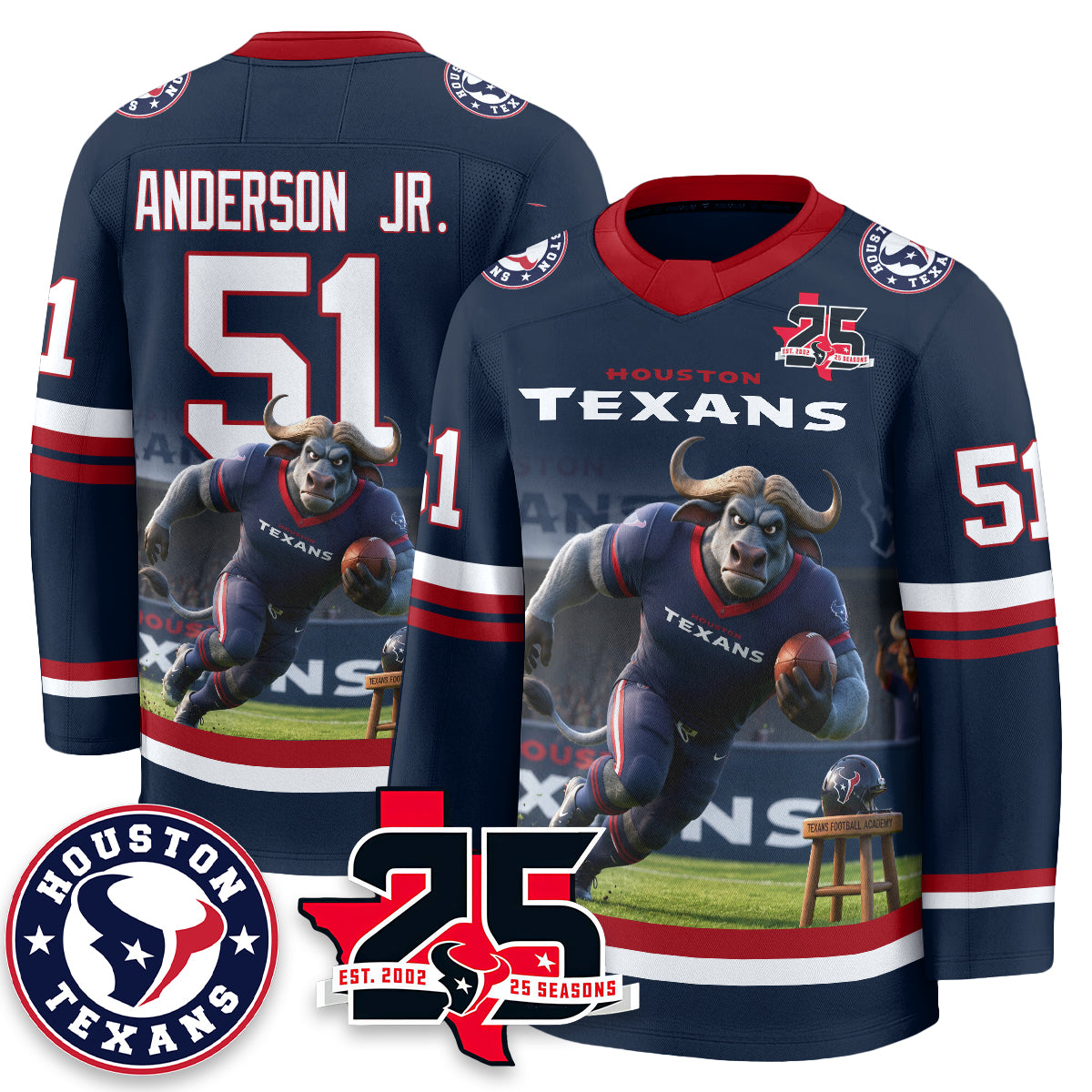 Houston Texans x Bull Chief Edition Hockey Jersey - Printed