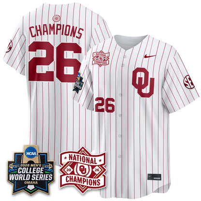 Oklahoma Sooners 2026 NCAA Baseball Men's College World Series Champions Vapor Jersey - Stitched