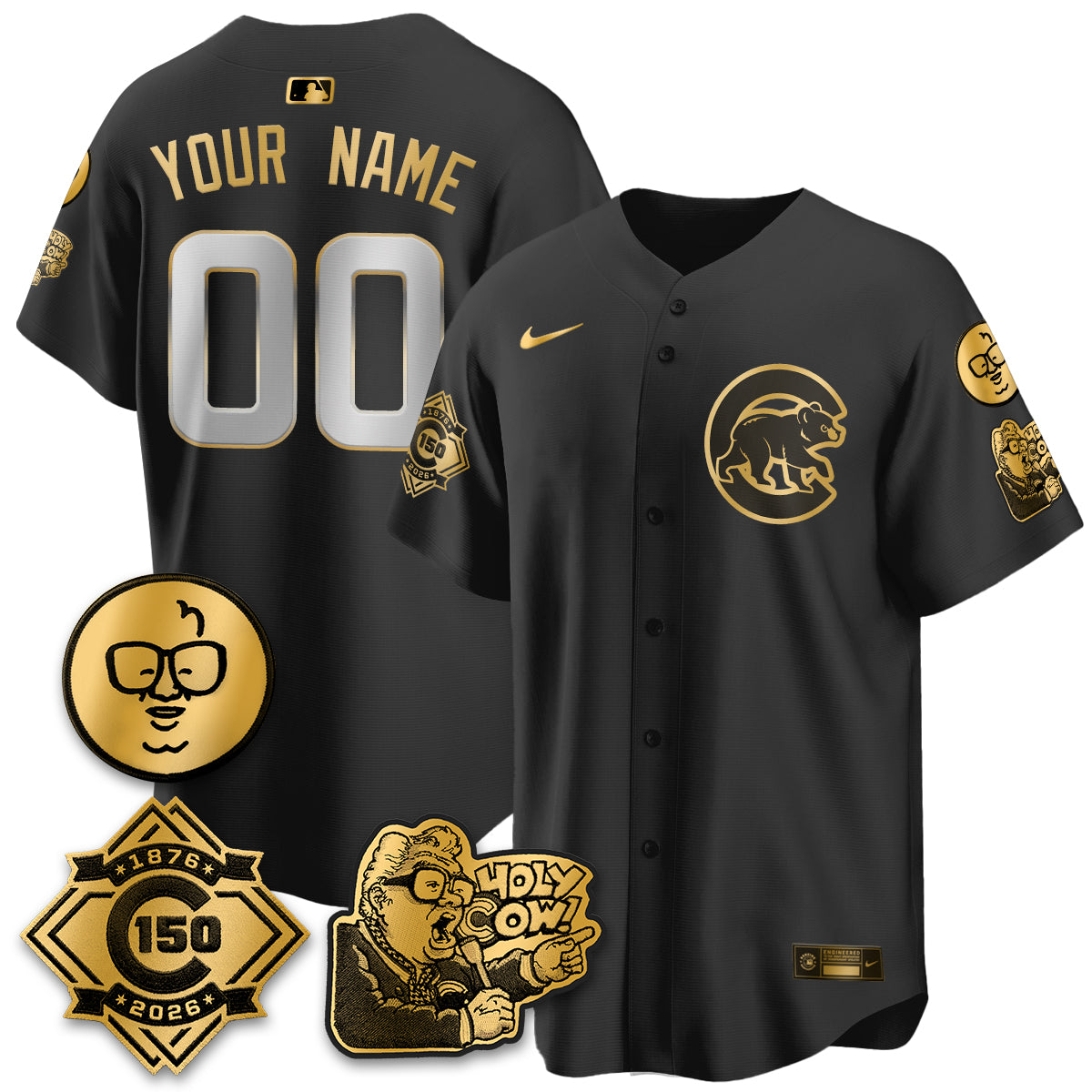 Chicago Cubs 150th Anniversary Harry Caray Holy Cow Vapor Premier Limited Custom Jersey - All Stitched V3