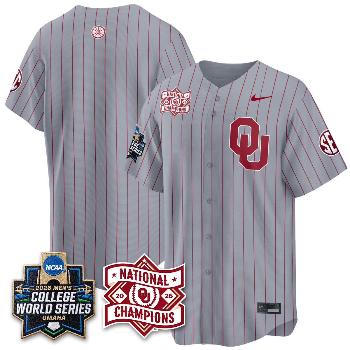 Oklahoma Sooners 2026 NCAA Baseball Men's College World Series Champions Vapor Jersey - Stitched