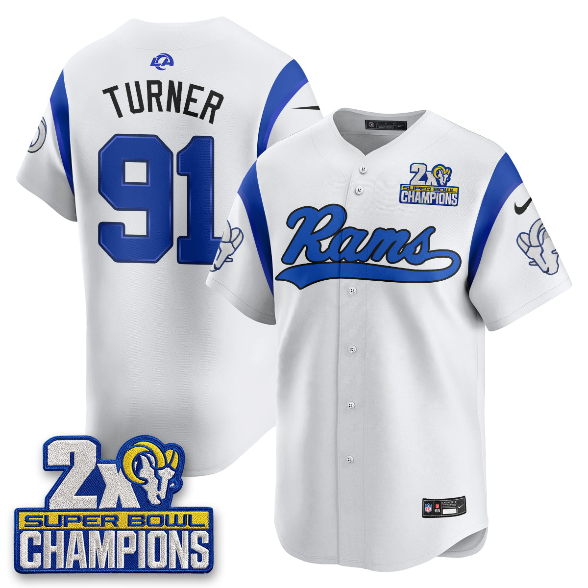 LAR 2X Champs Rivalries Baseball Vapor Jersey - Stitched