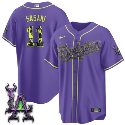 Los Angeles Dodgers Villains Halloween - Horned Queen Vapor Jersey- Stitched