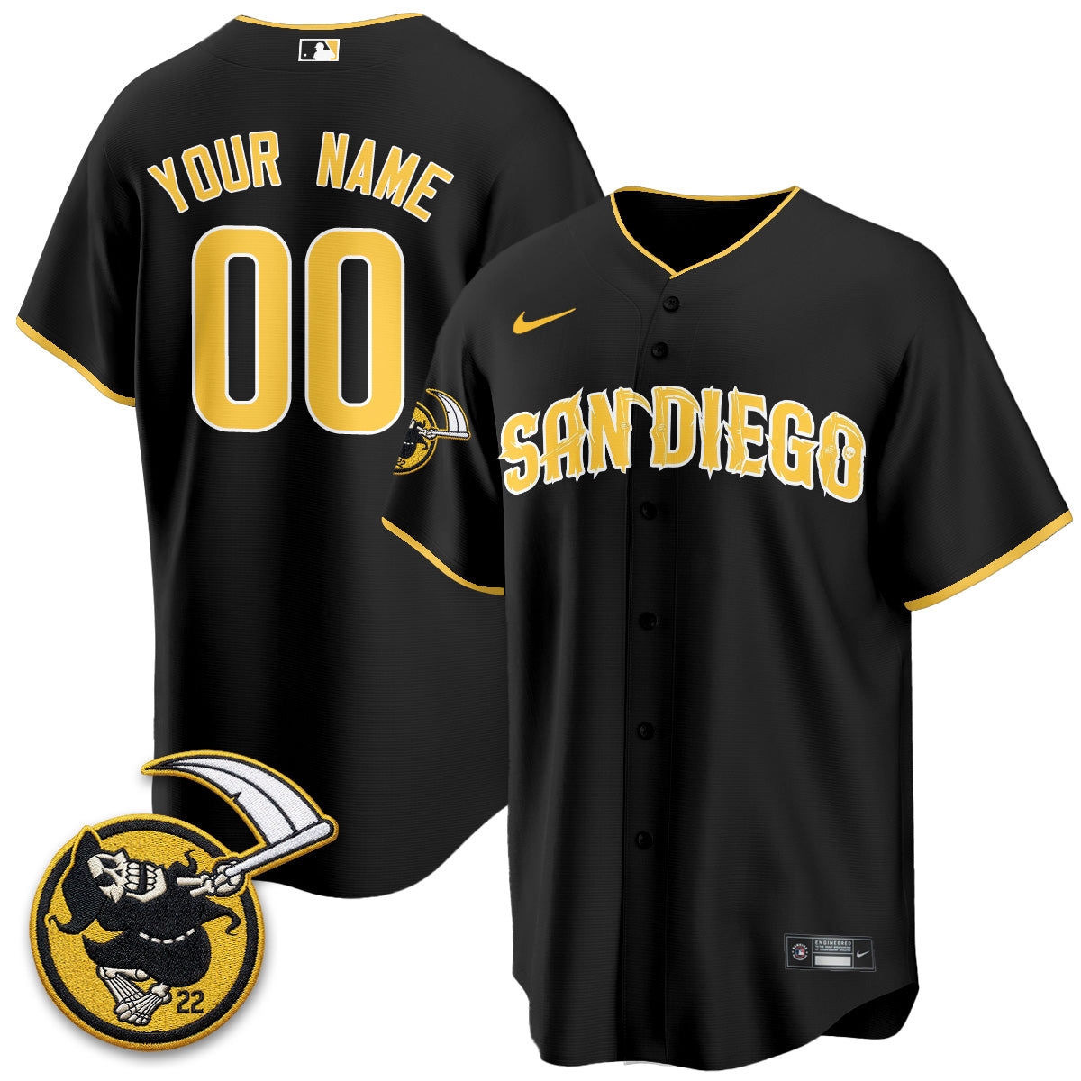 San Diego Padres x Grim Reaper Vapor Custom Jersey - Stitched