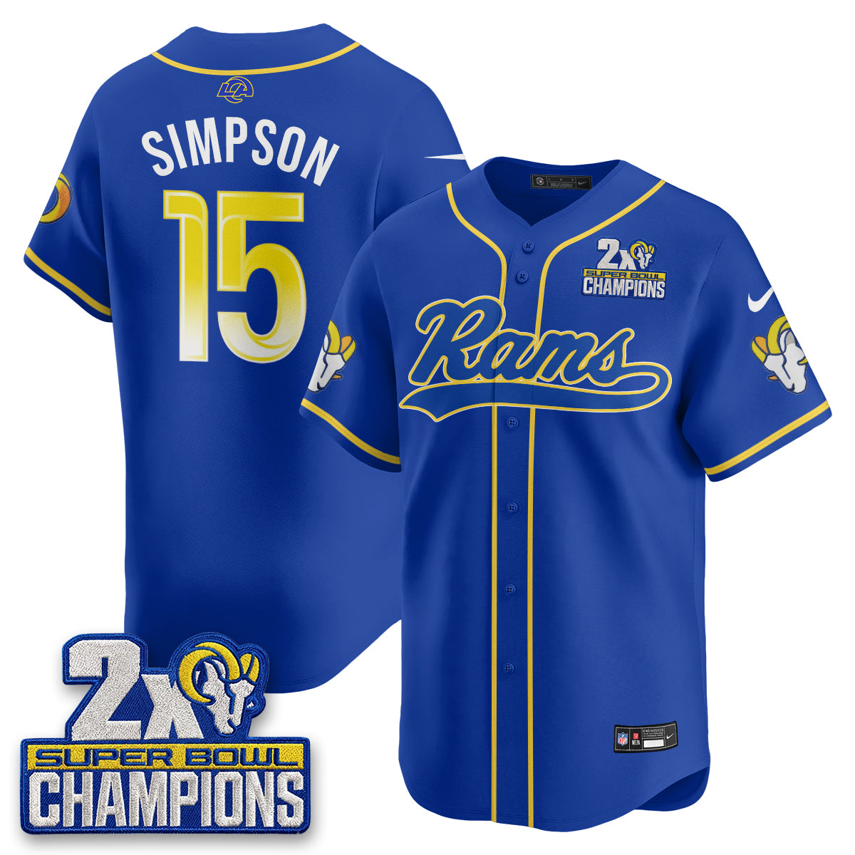 LAR 2X Champs Rivalries Baseball Vapor Jersey - Stitched