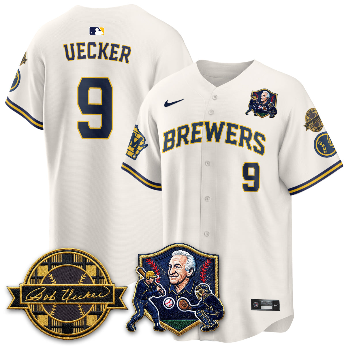 MIL Bob Uecker - 54 Seasons for Brewers' Vapor Limited Gold Jersey - All Stitched