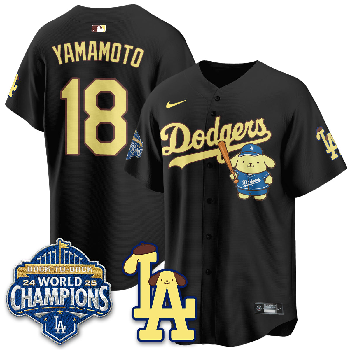Los Angeles Dodgers Pompompurin Edition Vapor Jersey - Stitched