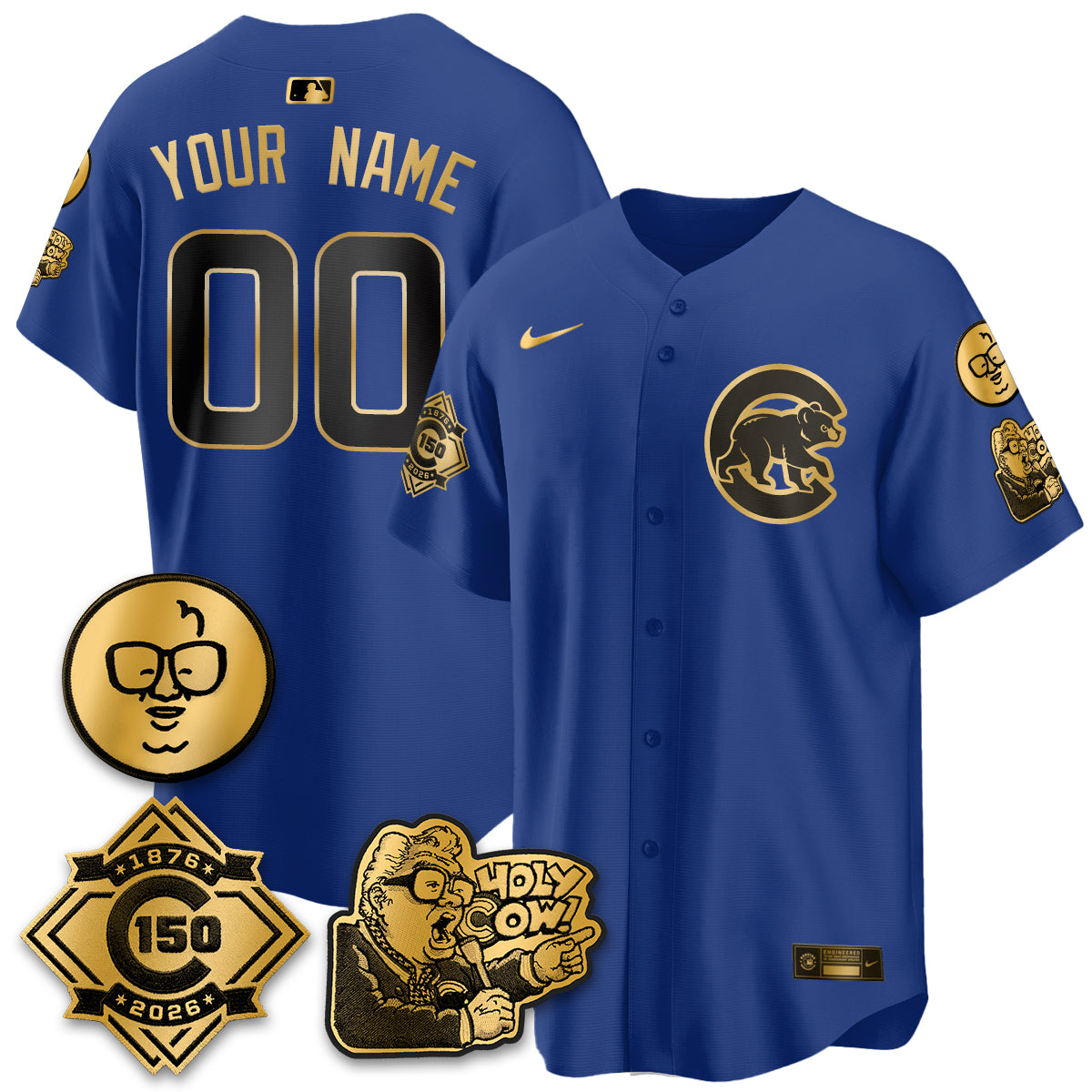 Chicago Cubs 150th Anniversary Harry Caray Holy Cow Vapor Premier Limited Custom Jersey - All Stitched V3