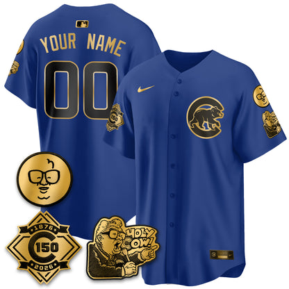 Chicago Cubs 150th Anniversary Harry Caray Holy Cow Vapor Premier Limited Custom Jersey - All Stitched V3