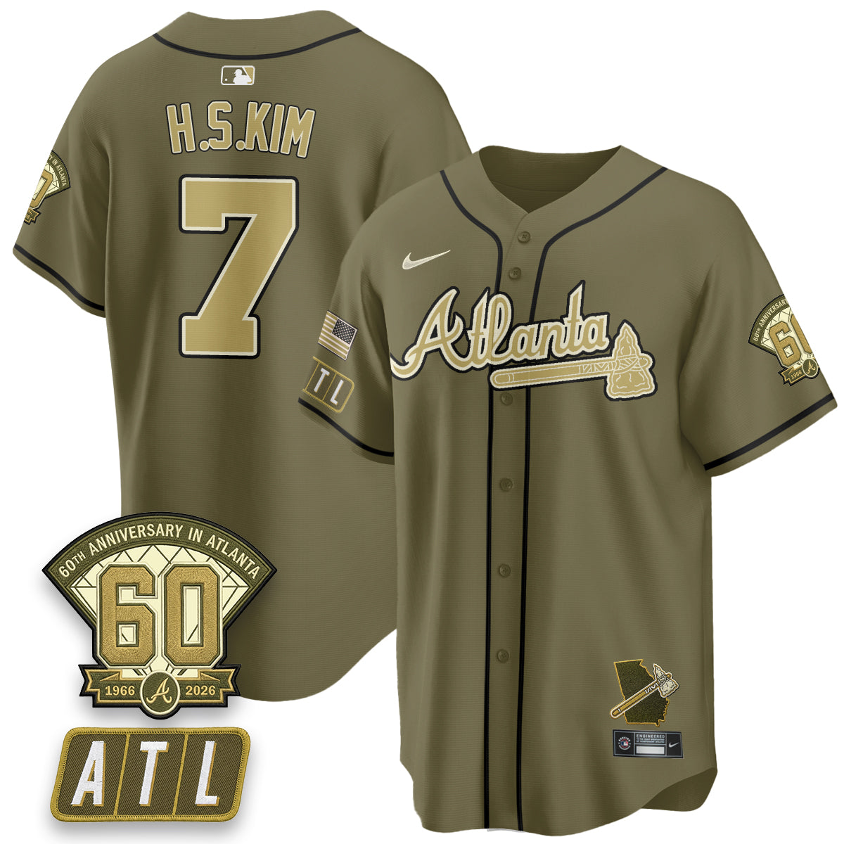 ATL New Era Olive 2026 Armed Forces Day Vapor Limited Jersey - All Stitched