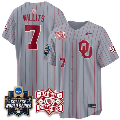 Oklahoma Sooners 2026 NCAA Baseball Men's College World Series Champions Vapor Jersey - Stitched