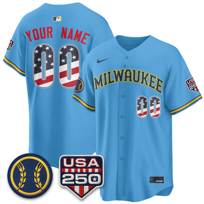 Milwaukee Brewers Fourth of July Vapor Limited Custom Jersey - Stitched