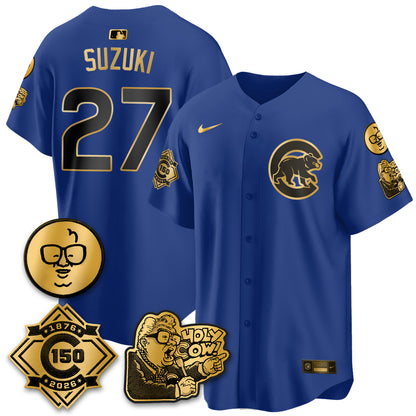 Chicago Cubs 150th Anniversary Harry Caray Holy Cow Vapor Premier Limited Jersey - All Stitched V3