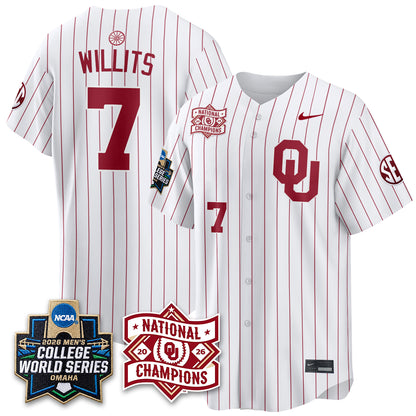 Oklahoma Sooners 2026 NCAA Baseball Men's College World Series Champions Vapor Jersey - Stitched