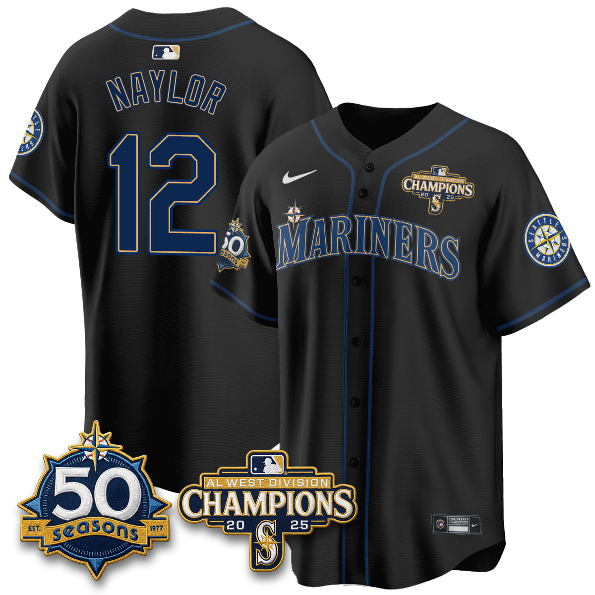 Seattle Mariners 50th Anniversary Black Out Style Vapor Premier Limited Jersey - All Stitched