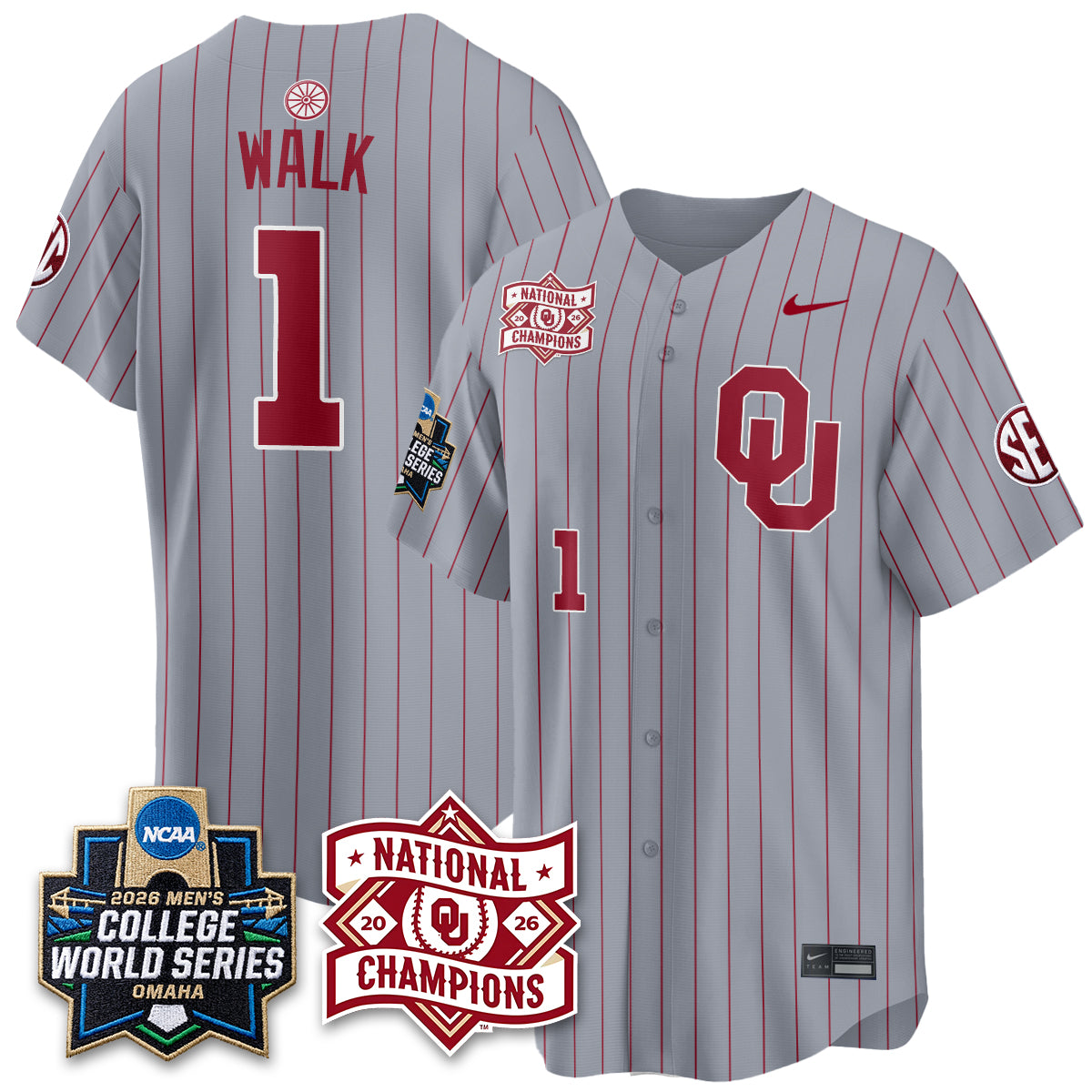 Oklahoma Sooners 2026 NCAA Baseball Men's College World Series Champions Vapor Jersey - Stitched