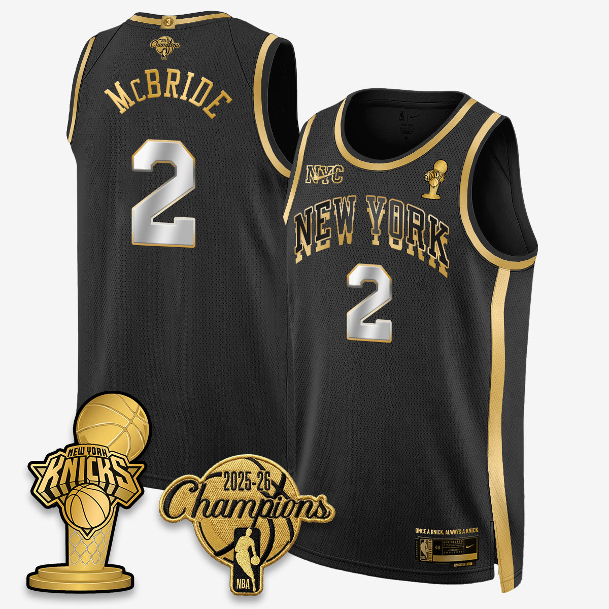 New York Knicks 2026 NBA Champions Gold Edition Vapor Jersey - Stitched