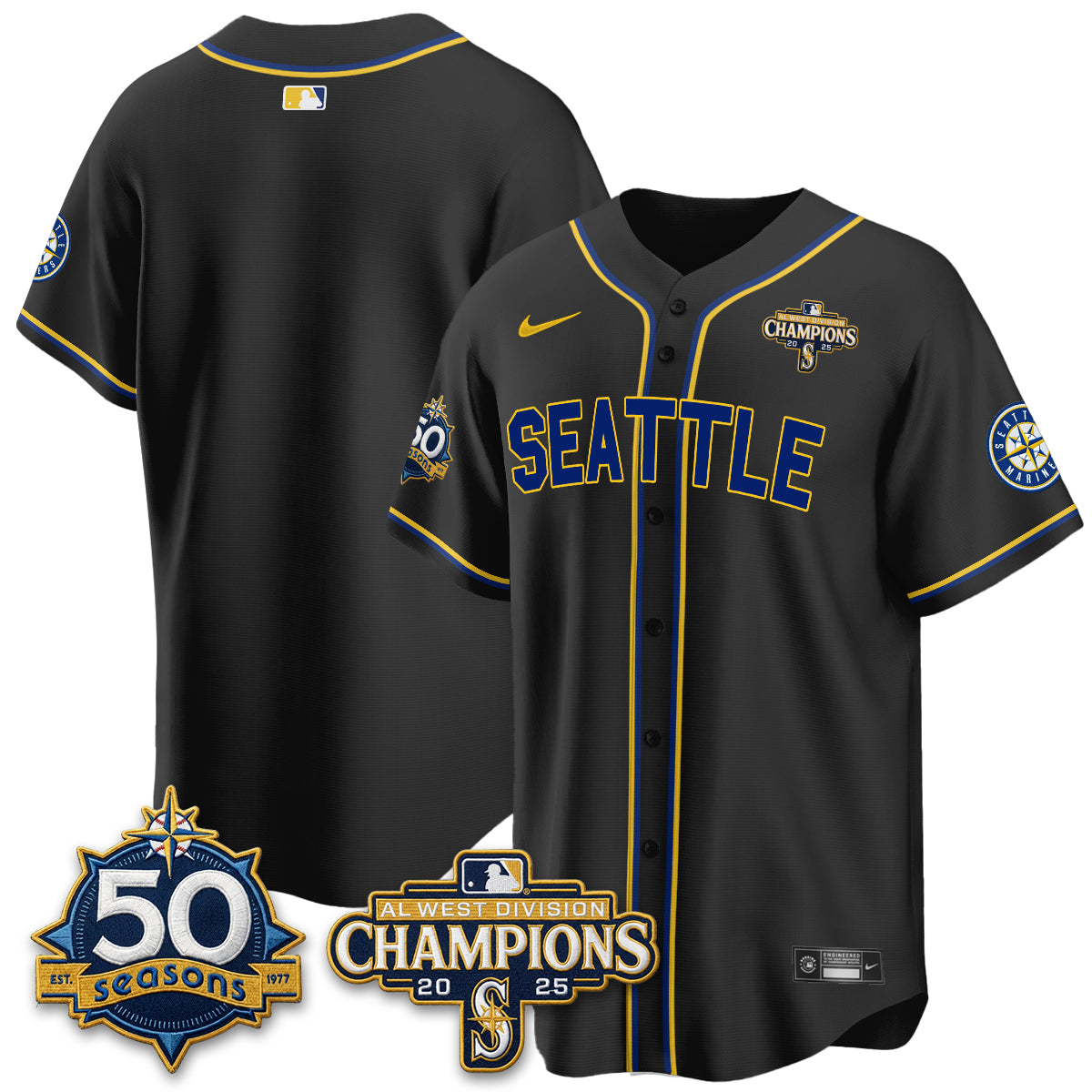 Seattle Mariners 50th Anniversary Black Out Style Vapor Premier Limited Jersey - All Stitched