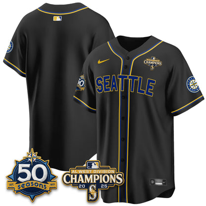 Seattle Mariners 50th Anniversary Black Out Style Vapor Premier Limited Jersey - All Stitched