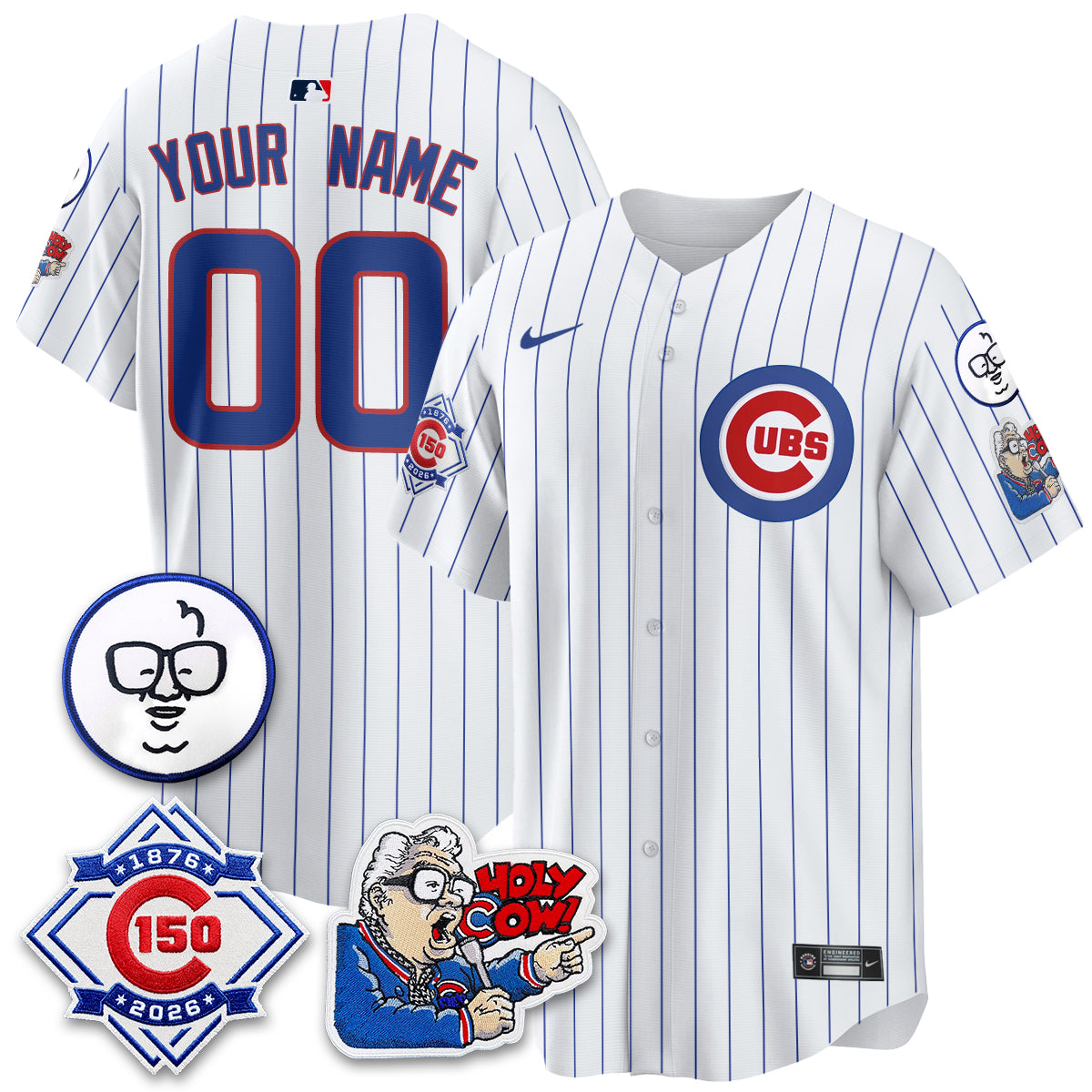 Chicago Cubs 150th Anniversary Harry Caray Holy Cow Vapor Premier Limited Custom Jersey - All Stitched V2
