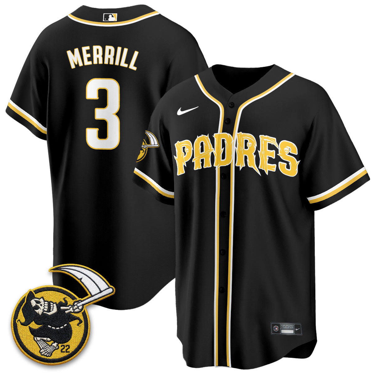 San Diego Padres x Grim Reaper Vapor Jersey - Stitched