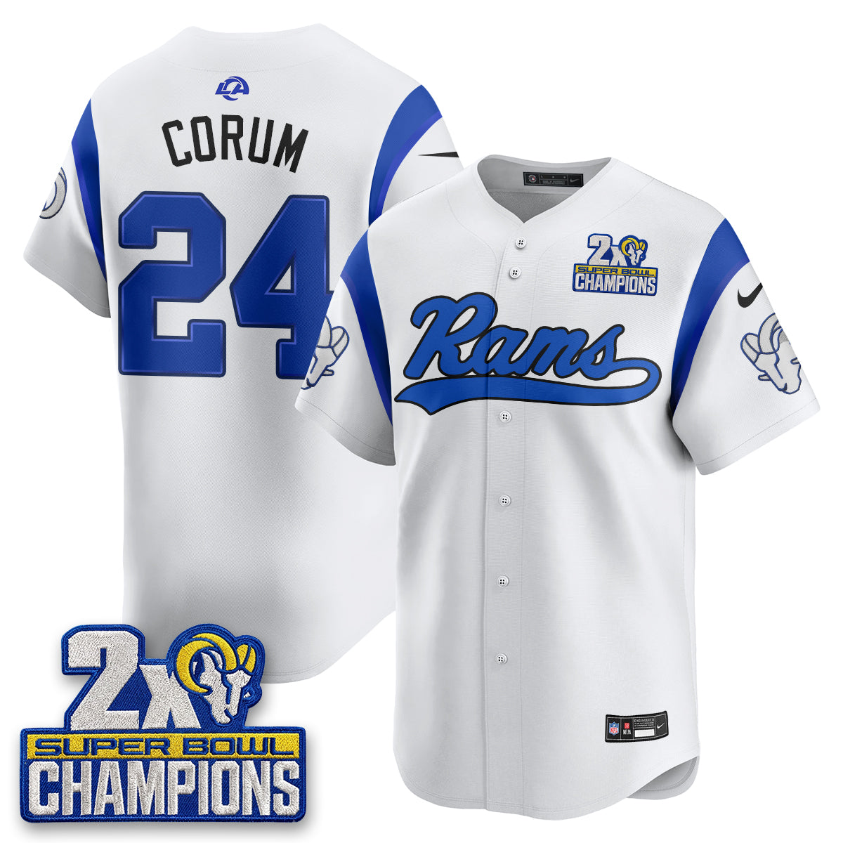 LAR 2X Champs Rivalries Baseball Vapor Jersey - Stitched