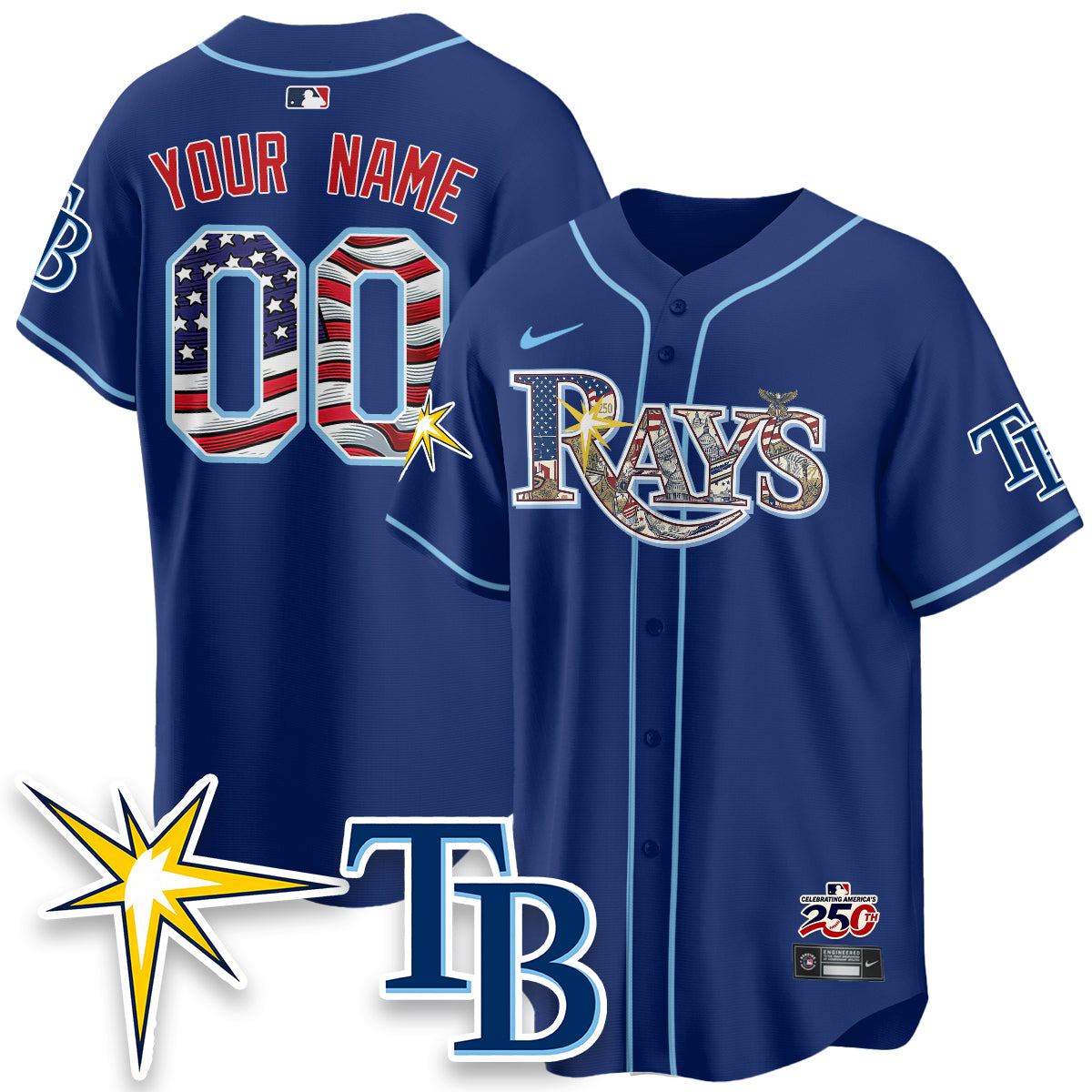 Tampa Bay Rays Independence Day USA 2026 Vapor Limited Custom Jersey - Stitched