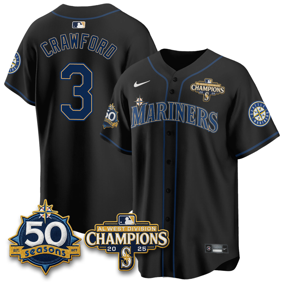 Seattle Mariners 50th Anniversary Black Out Style Vapor Premier Limited Jersey - All Stitched