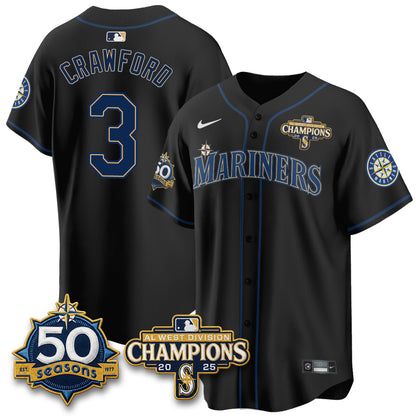 Seattle Mariners 50th Anniversary Black Out Style Vapor Premier Limited Jersey - All Stitched