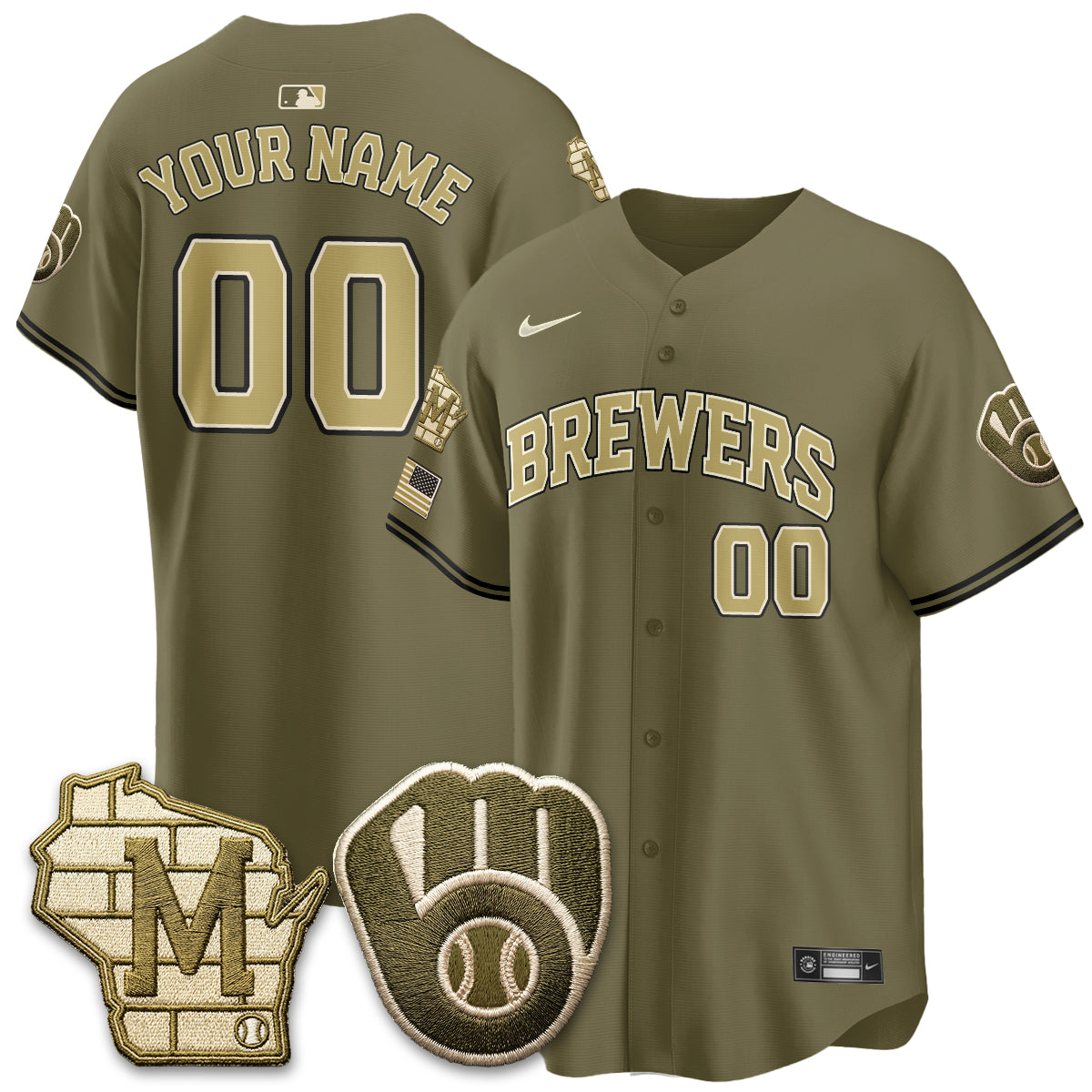MIL New Era Olive 2026 Armed Forces Day Custom Jersey - Stitched