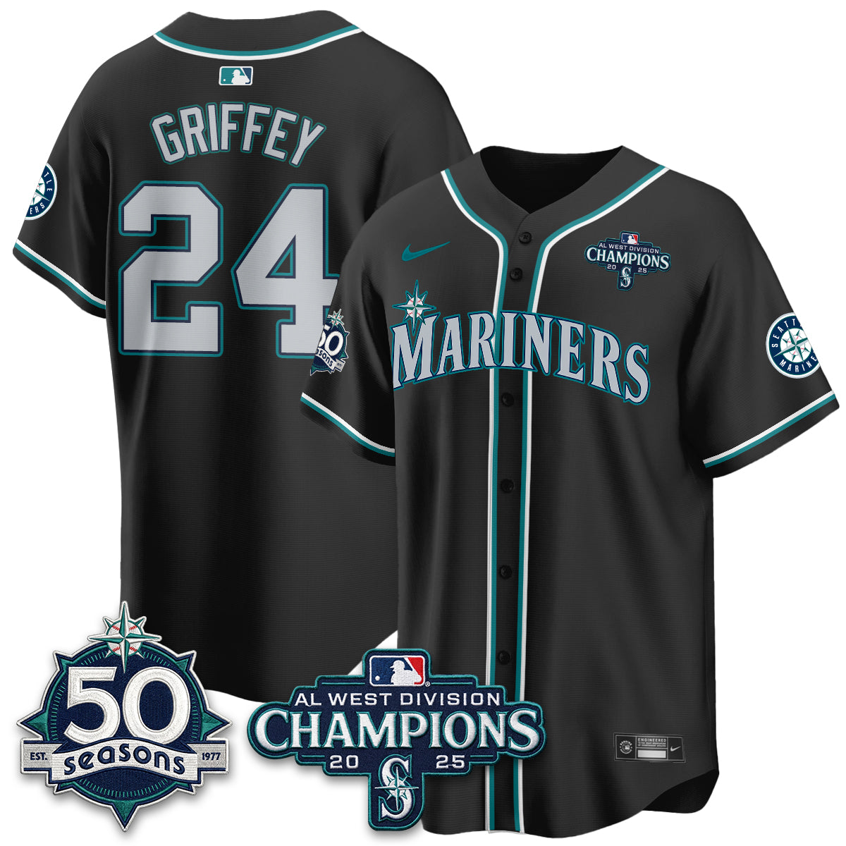 Seattle Mariners 50th Anniversary Black Out Style Vapor Premier Limited Jersey - All Stitched