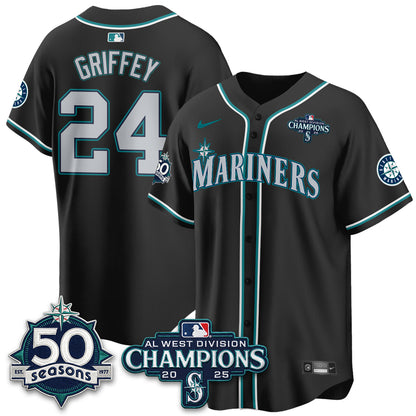 Seattle Mariners 50th Anniversary Black Out Style Vapor Premier Limited Jersey - All Stitched