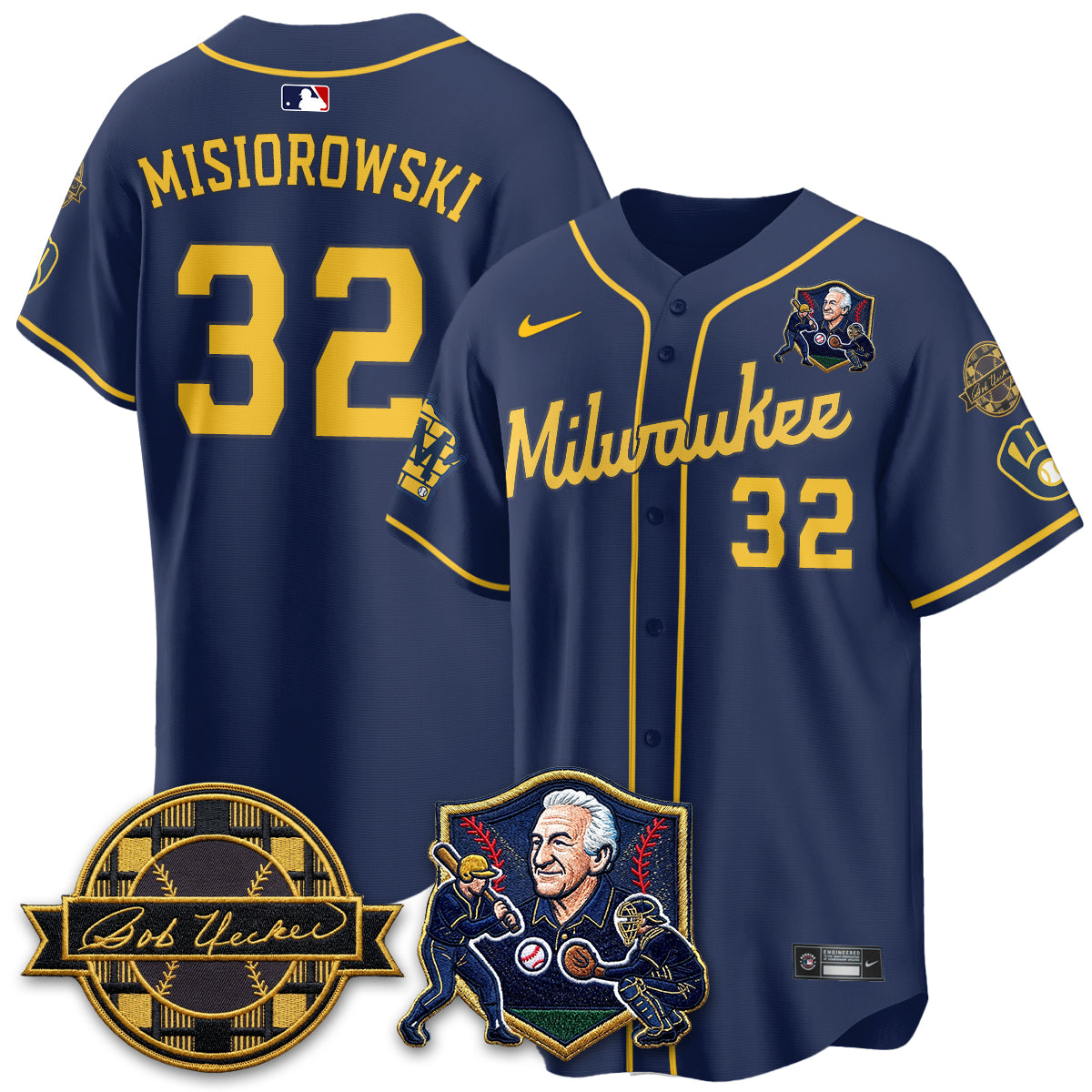 MIL Bob Uecker - 54 Seasons for Brewers' Vapor Limited Gold Jersey - All Stitched