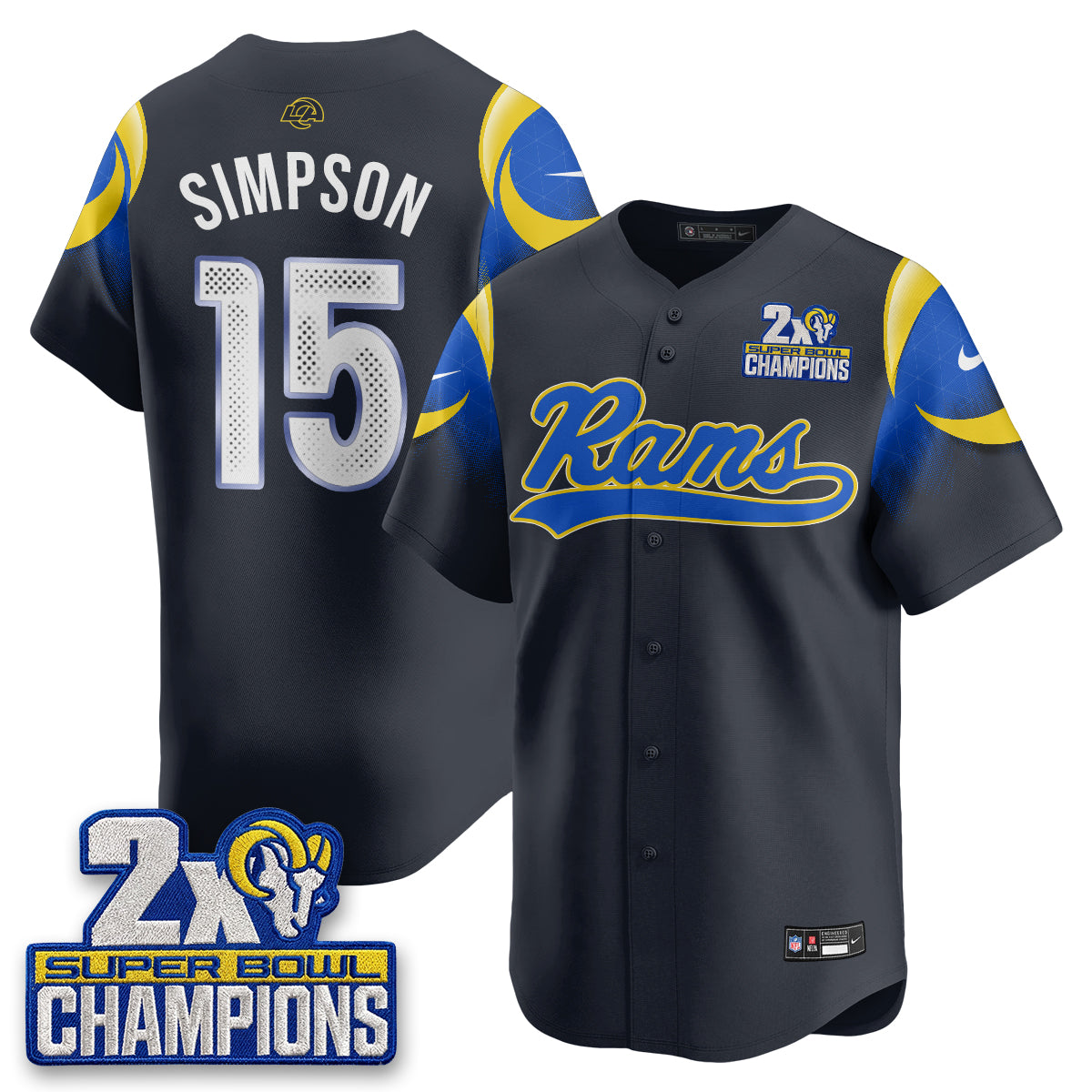 LAR 2X Champs Rivalries Baseball Vapor Jersey - Stitched