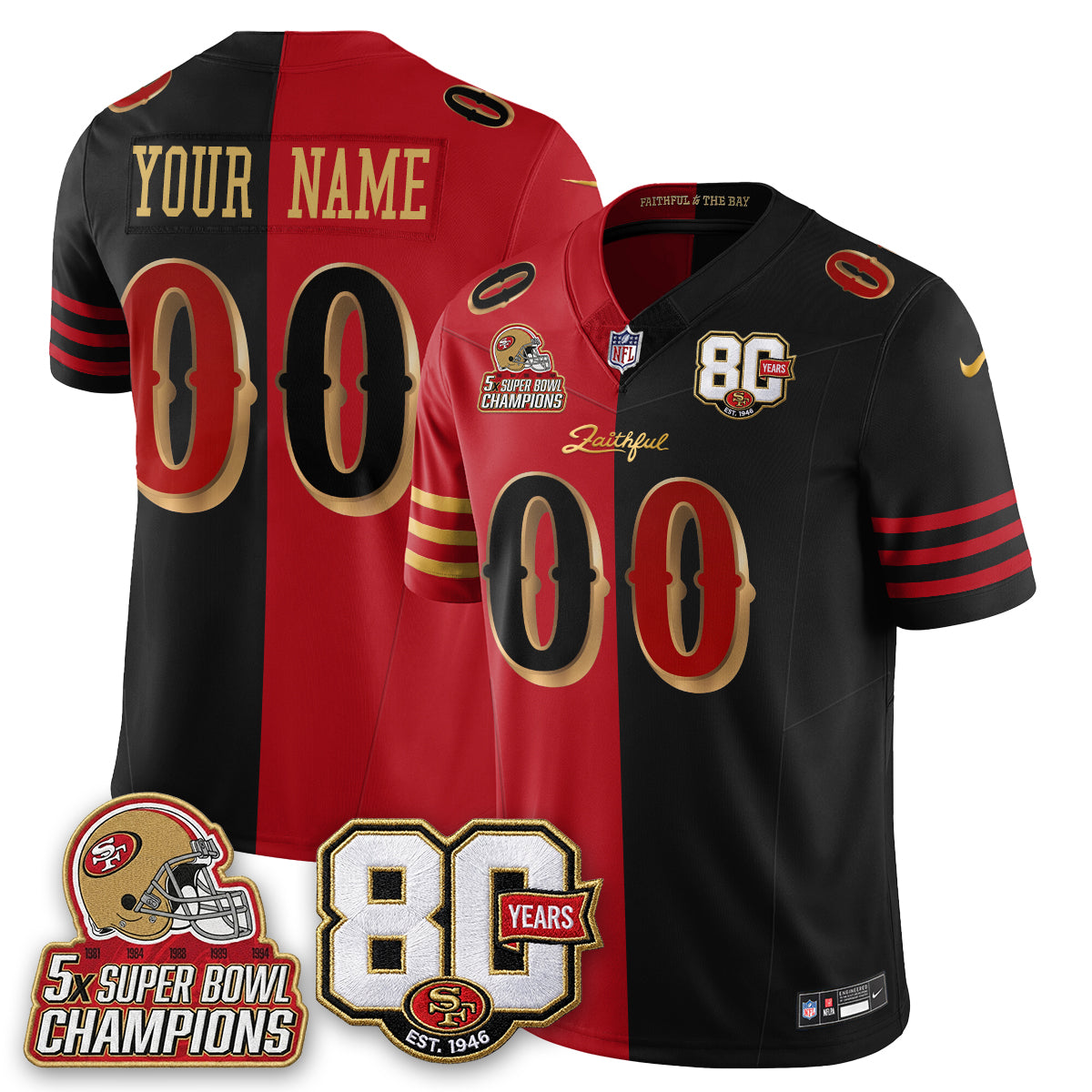 SF 80 Years & 5X Champs Rivalries Vapor Custom Jersey - Stitched