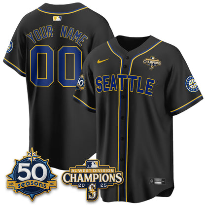 Seattle Mariners 50th Anniversary Black Out Style Vapor Premier Limited Custom Jersey - All Stitched