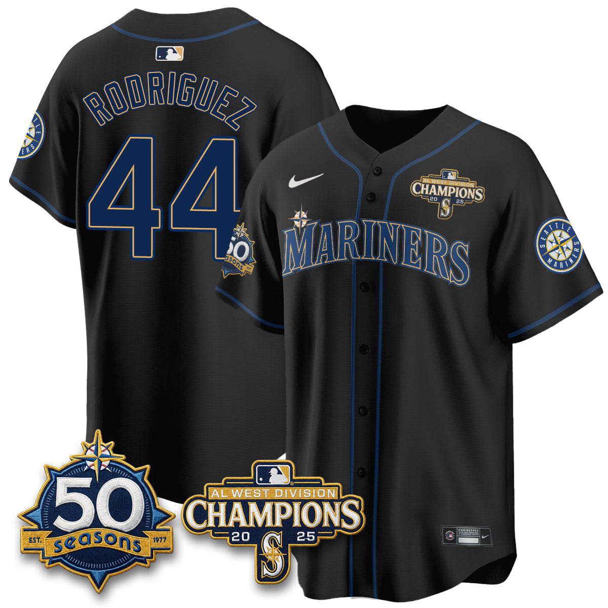 Seattle Mariners 50th Anniversary Black Out Style Vapor Premier Limited Jersey - All Stitched