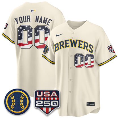 Milwaukee Brewers Fourth of July Vapor Limited Custom Jersey - Stitched