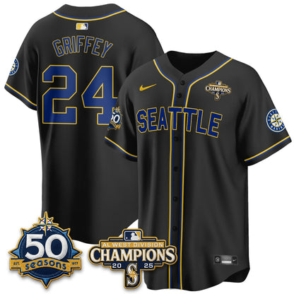Seattle Mariners 50th Anniversary Black Out Style Vapor Premier Limited Jersey - All Stitched