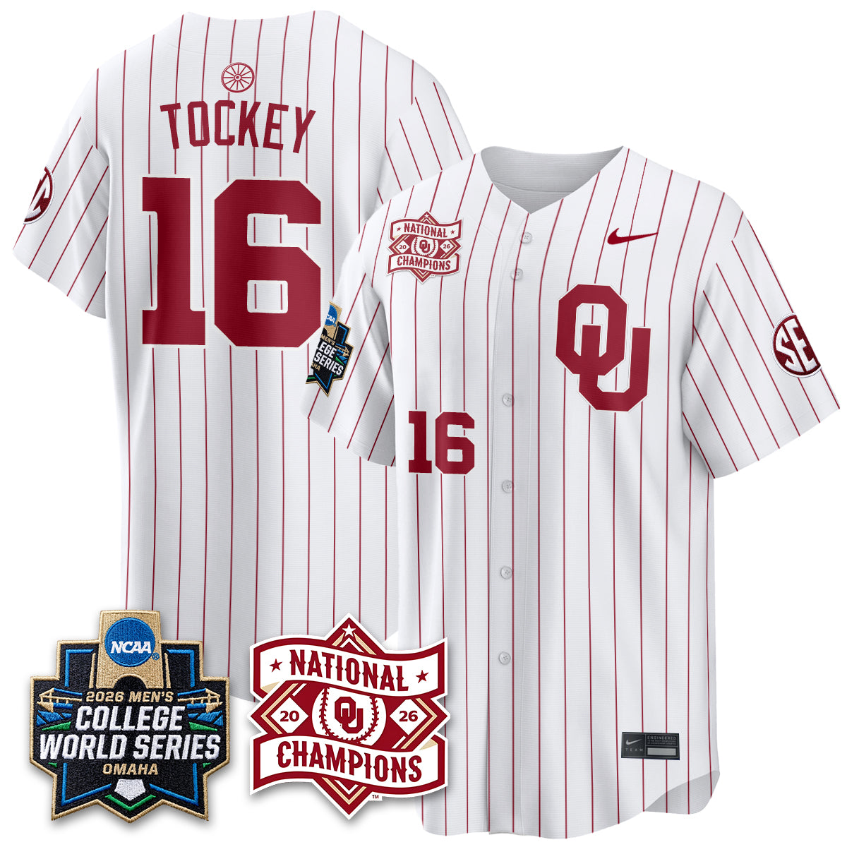 Oklahoma Sooners 2026 NCAA Baseball Men's College World Series Champions Vapor Jersey - Stitched
