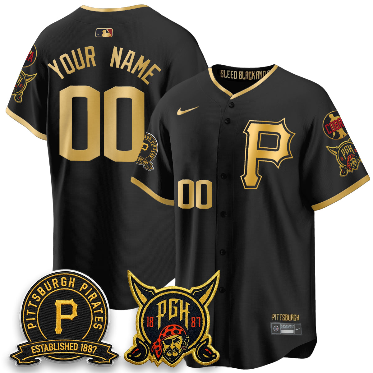 PIT 2026 City Connect Vapor Limited Custom Jersey - Cobra & Est 1887 Patch - All Stitched