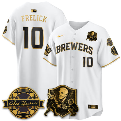 MIL Bob Uecker - 54 Seasons for Brewers' Vapor Limited Gold Jersey - All Stitched