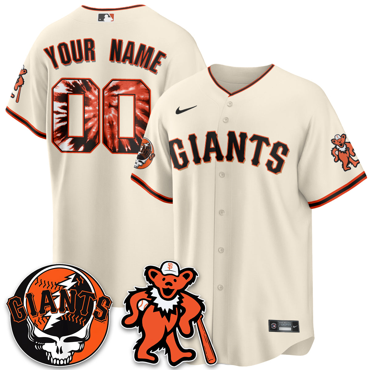 San Francisco Giants x Grateful Dead Vapor Custom Jersey - Stitched