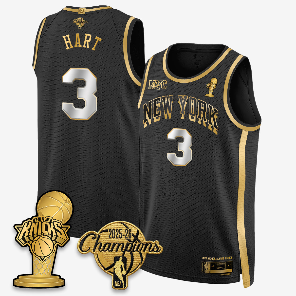 New York Knicks 2026 NBA Champions Gold Edition Vapor Jersey - Stitched