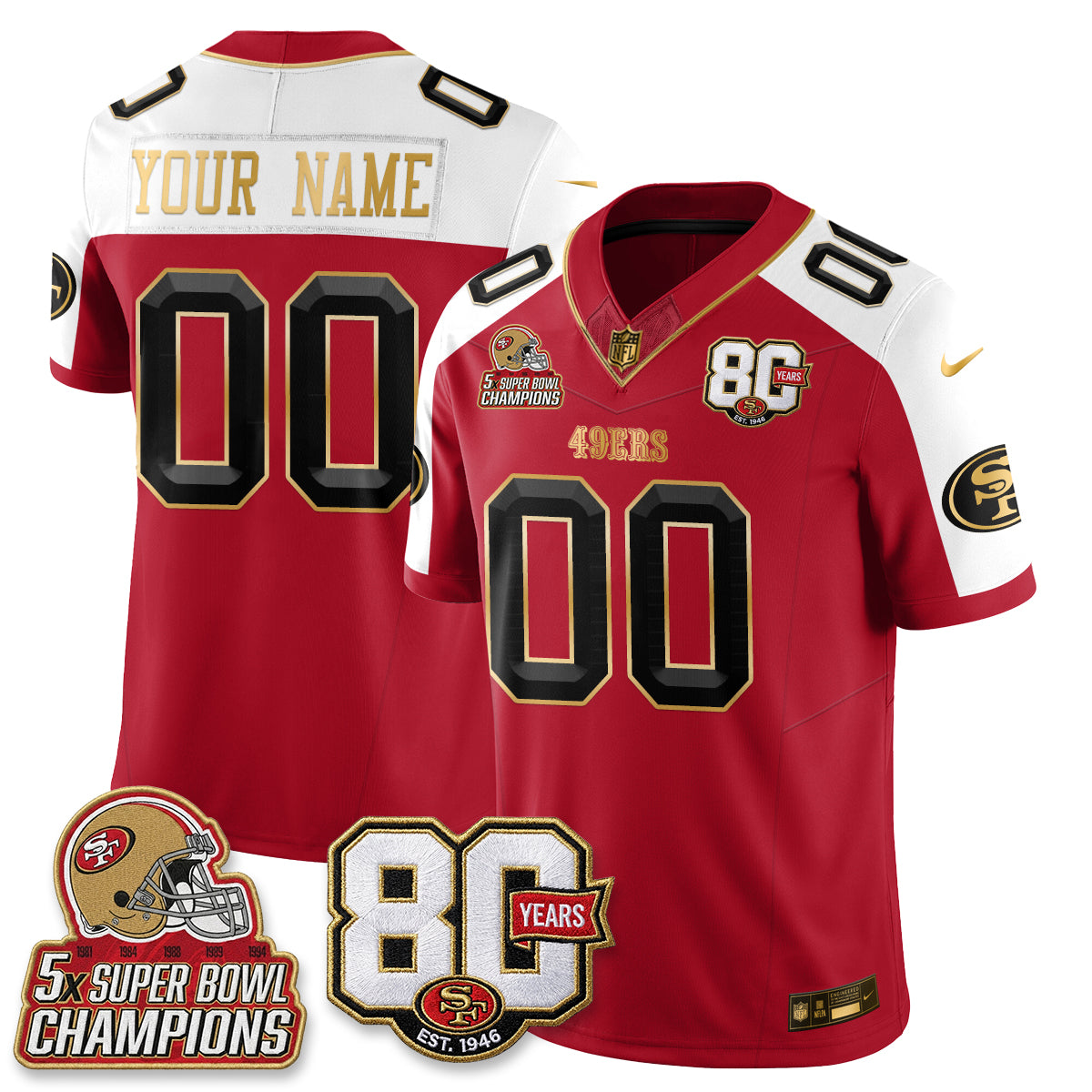 SF 80 Years & 5X Champs Vapor Custom Jersey - Stitched