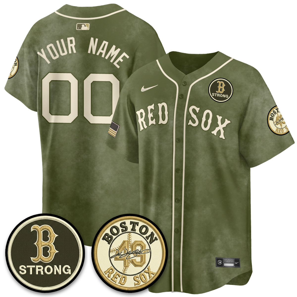 BOS New Era Olive 2026 Armed Forces Day Custom Jersey - All Stitched