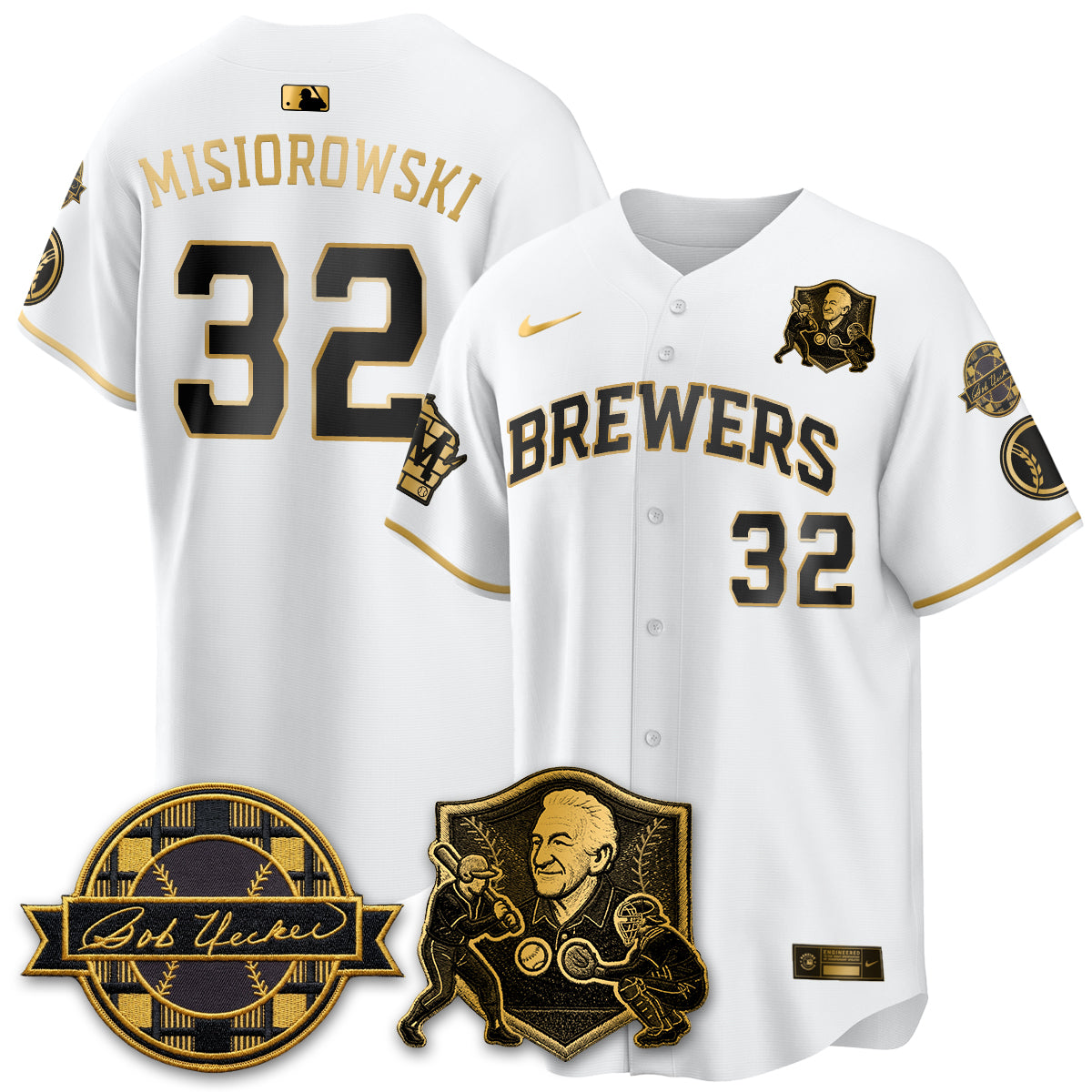 MIL Bob Uecker - 54 Seasons for Brewers' Vapor Limited Gold Jersey - All Stitched
