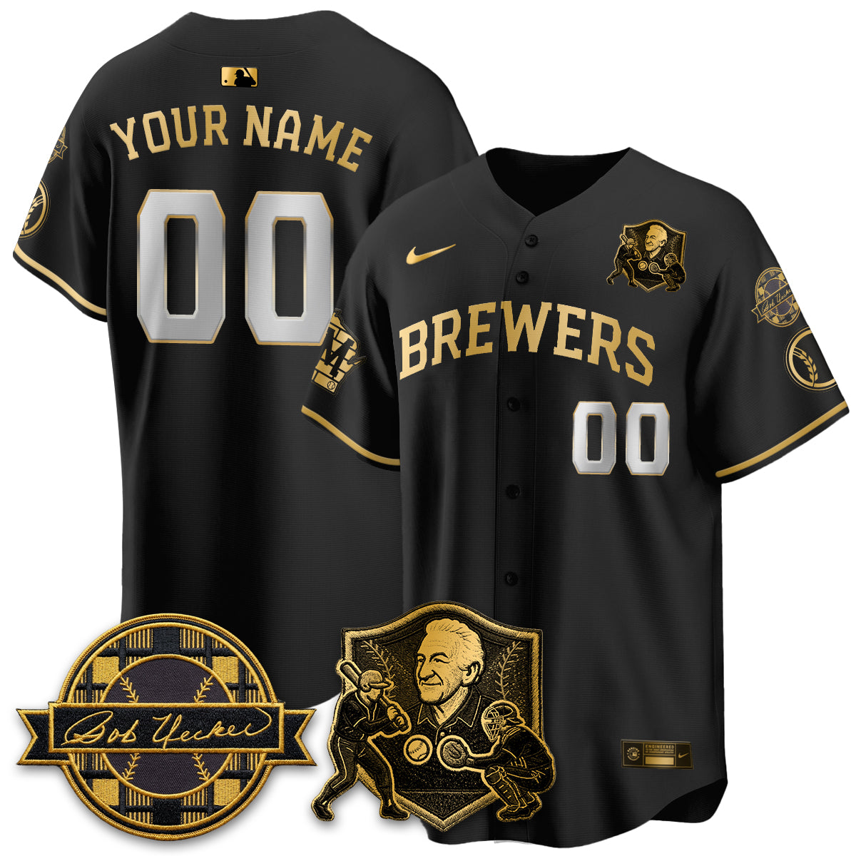 MIL Bob Uecker - 54 Seasons for Brewers' Vapor Custom Limited Gold Jersey - All Stitched