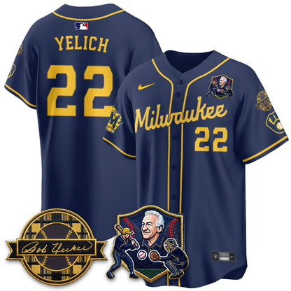MIL Bob Uecker - 54 Seasons for Brewers' Vapor Limited Gold Jersey - All Stitched